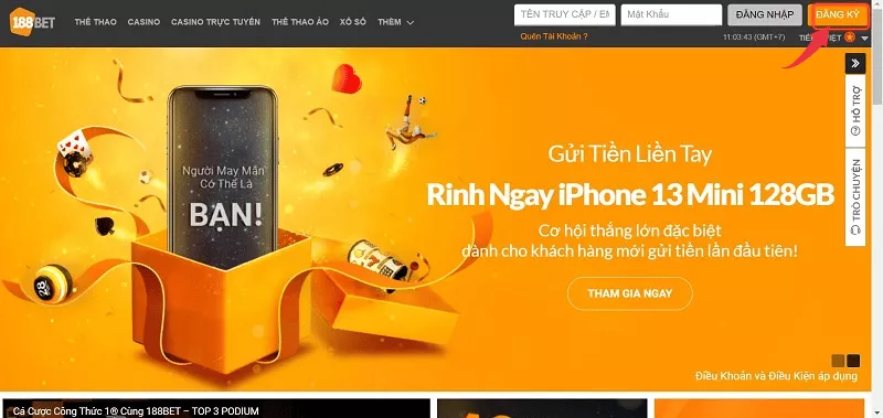 Đăng ký 188Bet - Các bước hướng dẫn đăng ký 188Bet đơn giản nhất 6 chọn nút đăng ký