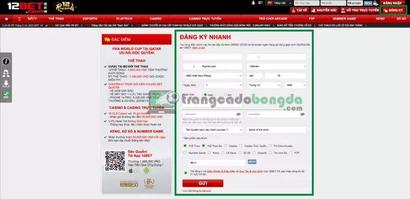 Hướng dẫn đăng ký 12bet đơn giản nhất với 3 bước nhanh gọn 7 Bước 2: Điền thông tin theo yêu cầu