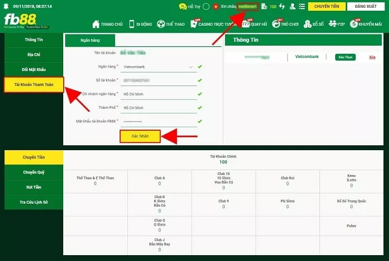Hướng dẫn rút tiền Fb88 cực kỳ dễ dàng 4 Cập nhật thông ti tài khoản ngân hàng để thực hiện rút tiền Fb88