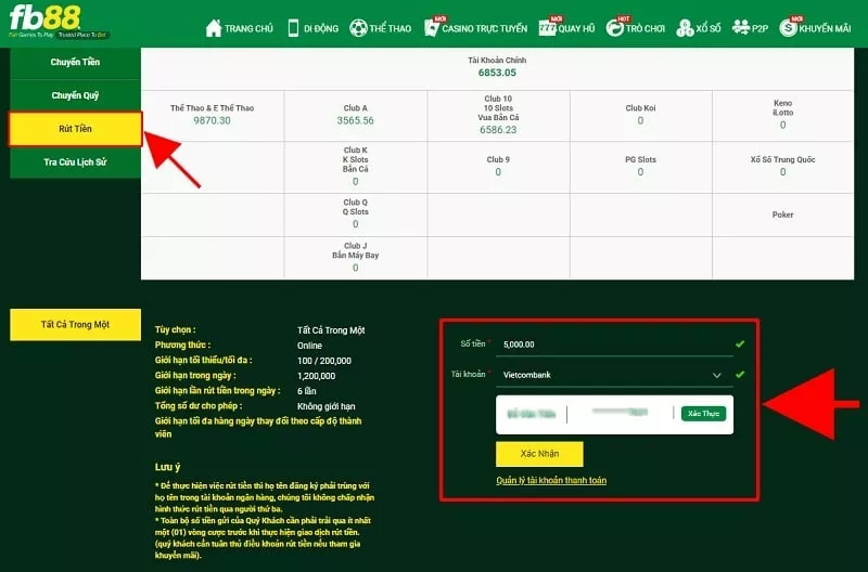 Hướng dẫn rút tiền Fb88 cực kỳ dễ dàng 5 Điền lệnh rút tiền Fb88 gửi cho nhà cái