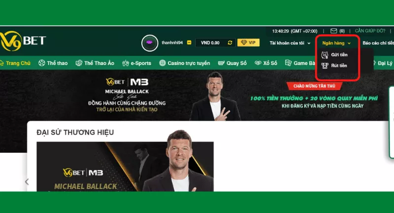 Hướng dẫn rút tiền V9bet nhanh chóng trong vài phút 18 người chơi chọn mục rút tiền