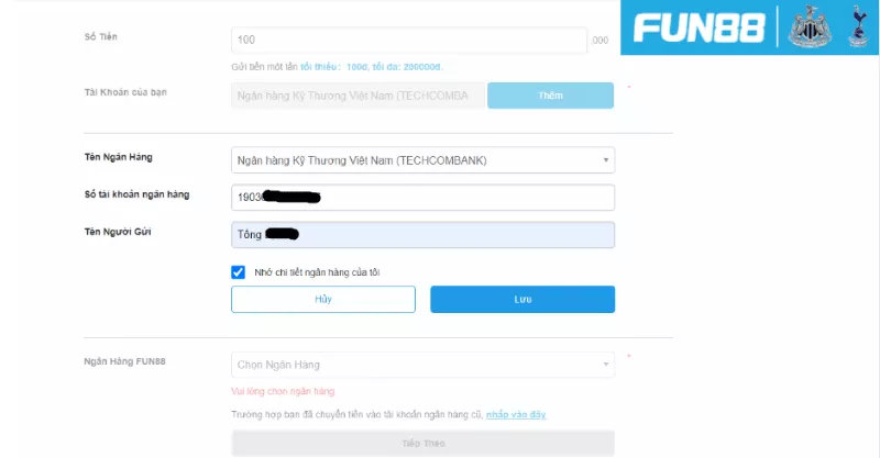 Hướng dẫn nạp tiền Fun88 dễ dàng nhanh chóng 6 thêm tài khoản ngân hàng nạp tiền fun88