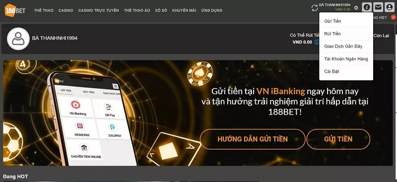 Hướng dẫn rút tiền 188Bet nhanh chóng và an toàn nhất 18 người chơi vào mục rút tiền