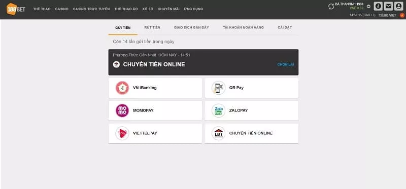 Web cá độ uy tín 188Bet - Hướng dẫn chơi cá cược bóng đá 188Bet chuẩn 14 các hình thức nạp tiền 188bet