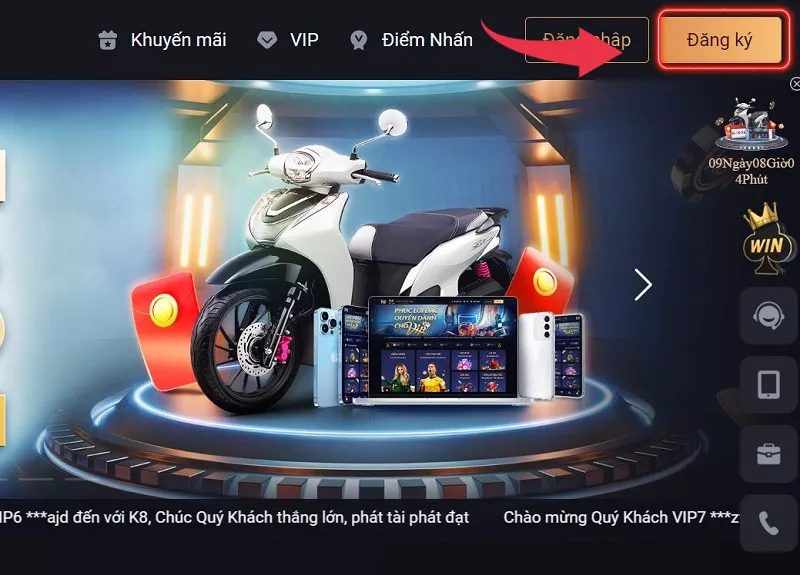 Đăng ký K8 trong vòng 5 phút chuẩn xác 21 Người chơi chọn mục đăng ký
