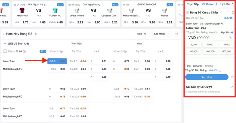 Trang bóng đá 8xBet cá độ - Cách cá cược bóng đá 8xBet chi tiết 12 Tiến hành đặt cược bóng đá 8xBet