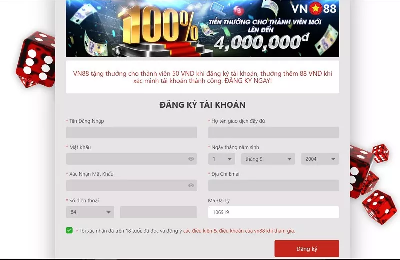 Cách đăng ký tài khoản tại nhà cái VN88 thành công 19 nhập thông tin đăng ký vn88