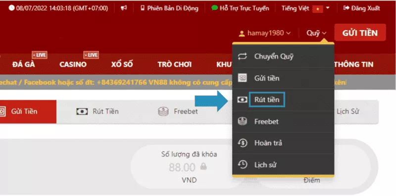 Cách rút tiền VN88 đơn giản để tiền về tài khoản nhanh nhất 12 Rút tiền VN88 về tài khoản ngân hàng
