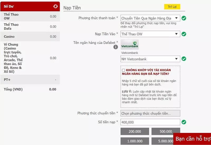 Cách nạp tiền Dafabet nhanh và chính xác nhất 29 Điền thông tin để thực hiện chuyển khoản qua ngân hàng địa phương nạp tiền Dafabet