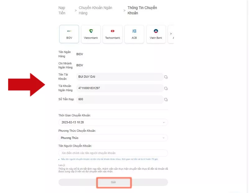 Hướng dẫn nạp tiền 8xBet tiện lợi chỉ 5 phút 14 Điền thông tin nạp tiền 8xBet