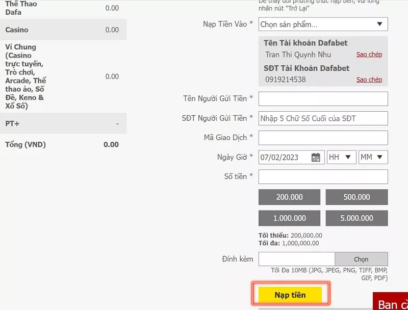 Cách nạp tiền Dafabet nhanh và chính xác nhất 33 Điền thông tin nạp tiền Dafabet qua momo
