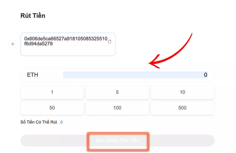 Hướng dẫn rút tiền 8xBet an toàn về tài khoản ngân hàng 21 Nhập địa chỉ rút tiền và số tiền cần rút