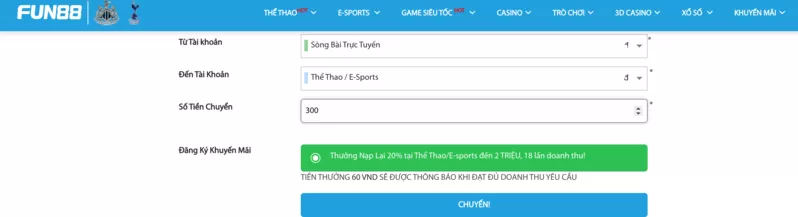 Chuyển quỹ Fun88 - Hướng dẫn cách chuyển quỹ Fun88 chi tiết nhất 10 Chuyển quỹ Fun88 từ game này sang game khác