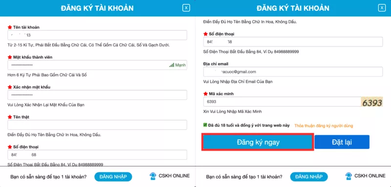 Đăng ký Hi88 - Hướng dẫn mở tài khoản Hi88 với vài thao tác đơn giản 9 Điền thông tin mở tài khoản Hi88