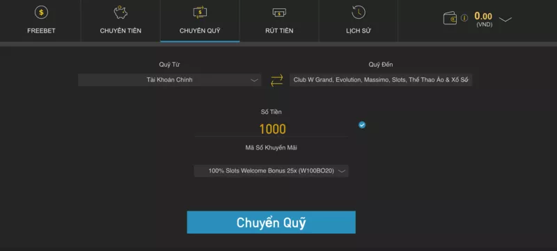 Chuyển quỹ W88 - Hướng dẫn 03 bước chuyển quỹ W88 chi tiết và dễ hiểu 11 Thực hiện chuyển quỹ W88