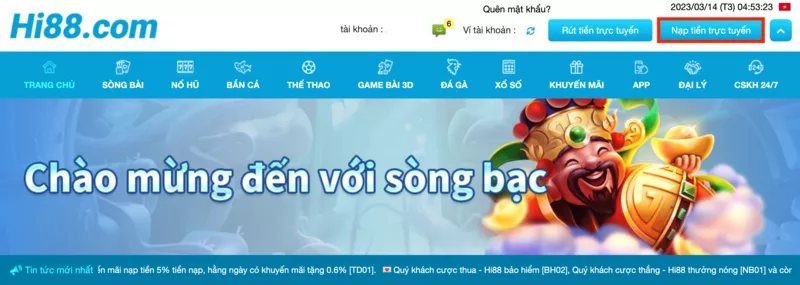 Nạp tiền Hi88 - Hướng dẫn chi tiết cách nạp tiền Hi88 cho bạn mới 18 Truy cập trang nạp tiền Hi88