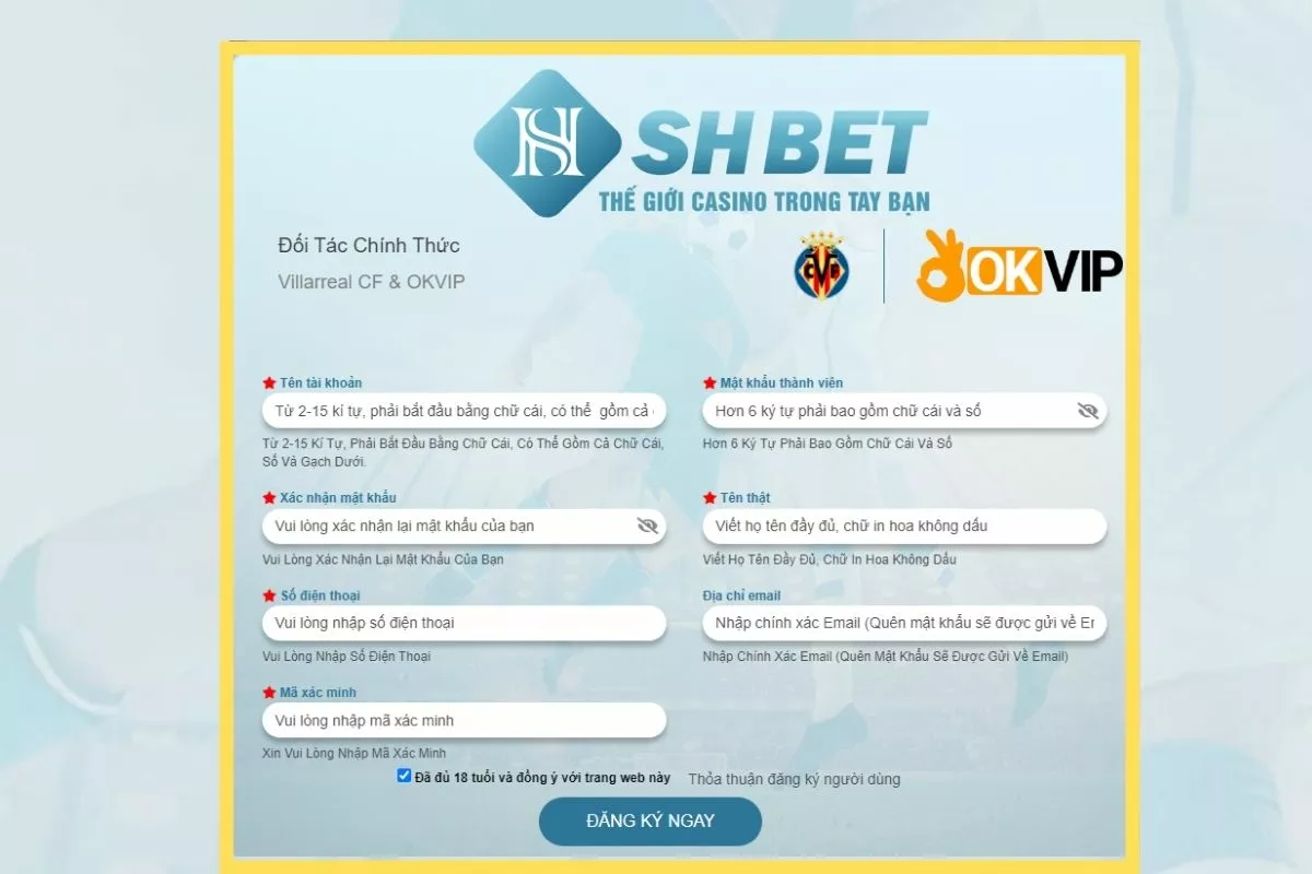 Đăng ký Shbet nhanh chóng chỉ bằng cú nhấp chuột 5 Điền thông tin đăng ksy Shbet
