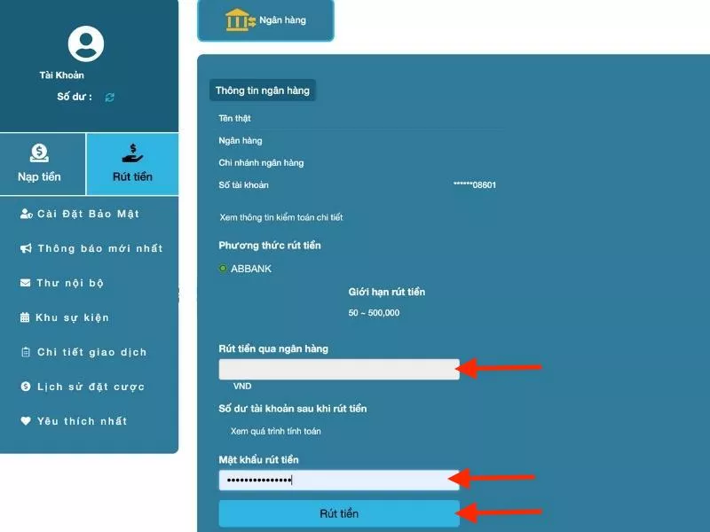 Hướng dẫn rút tiền Shbet về tài khoản nhanh và đơn giản nhất 11 Điền lệnh rút tiền Shbet