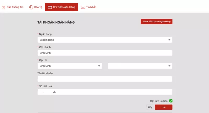 Cách rút tiền VN88 đơn giản để tiền về tài khoản nhanh nhất 11 Điền thông tin tài khoản ngân hàng