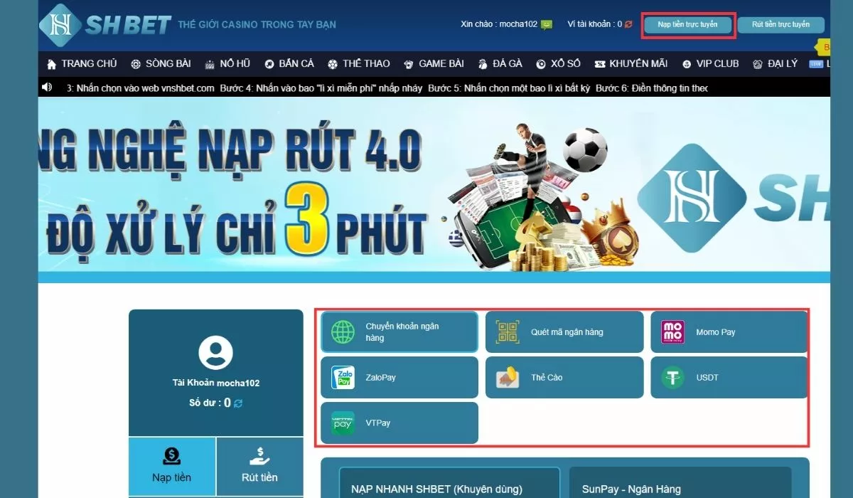 Hướng dẫn cách nạp tiền SHBET đảm bảo thành công 100% 13 truy cập trang nạp tiênf Shbet
