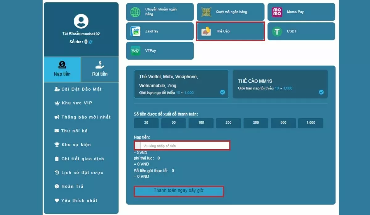 Hướng dẫn cách nạp tiền SHBET đảm bảo thành công 100% 19 nạp tiền Shbet bằng thẻ cào điện thoại