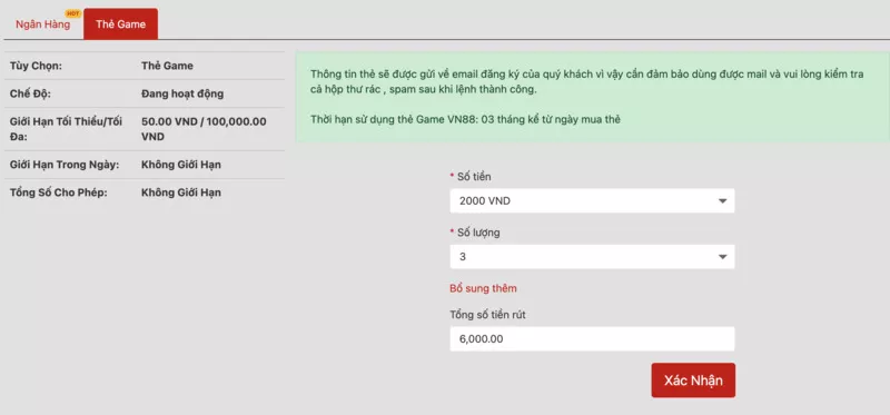 Cách rút tiền VN88 đơn giản để tiền về tài khoản nhanh nhất 15 Rút tiền Vn88 thông qua quy đổi thẻ game