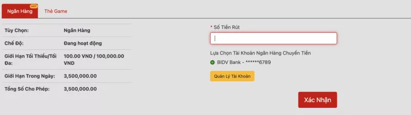 Cách rút tiền VN88 đơn giản để tiền về tài khoản nhanh nhất 13 Tạo lệnh rút tiền VN88 về ngân hàng