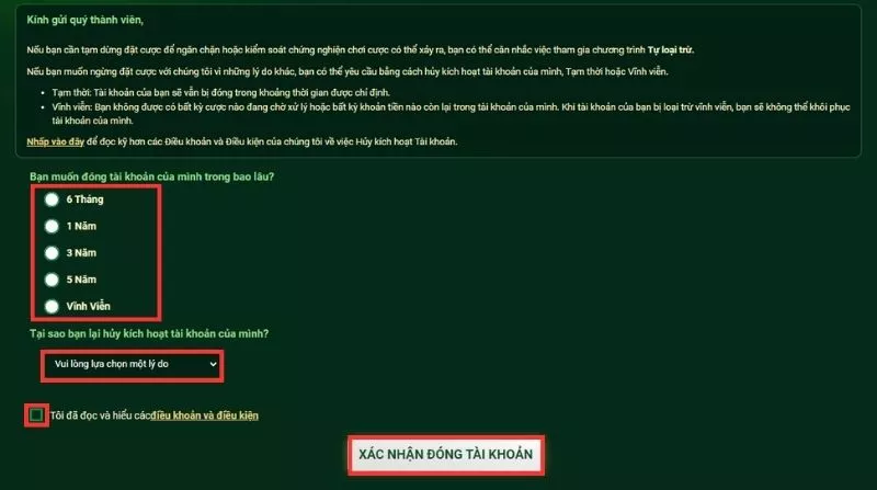 Cách xóa tài khoản Fb88 nhanh và an toàn nhất 9 Chọn thời gian đóng tài khoản Fb88