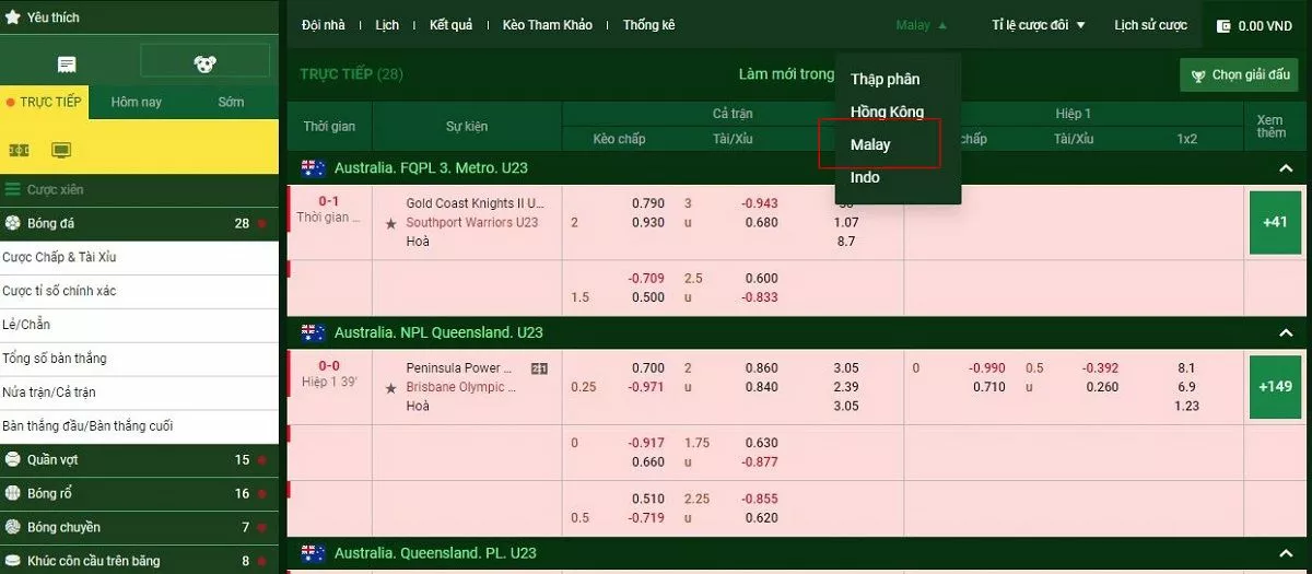 Tỷ lệ kèo Malaysia là gì? Kinh nghiệm soi kèo Malaysia cực chuẩn 24 Chọn tỷ lệ Malaysai trên bảng kèo cược nhà cái