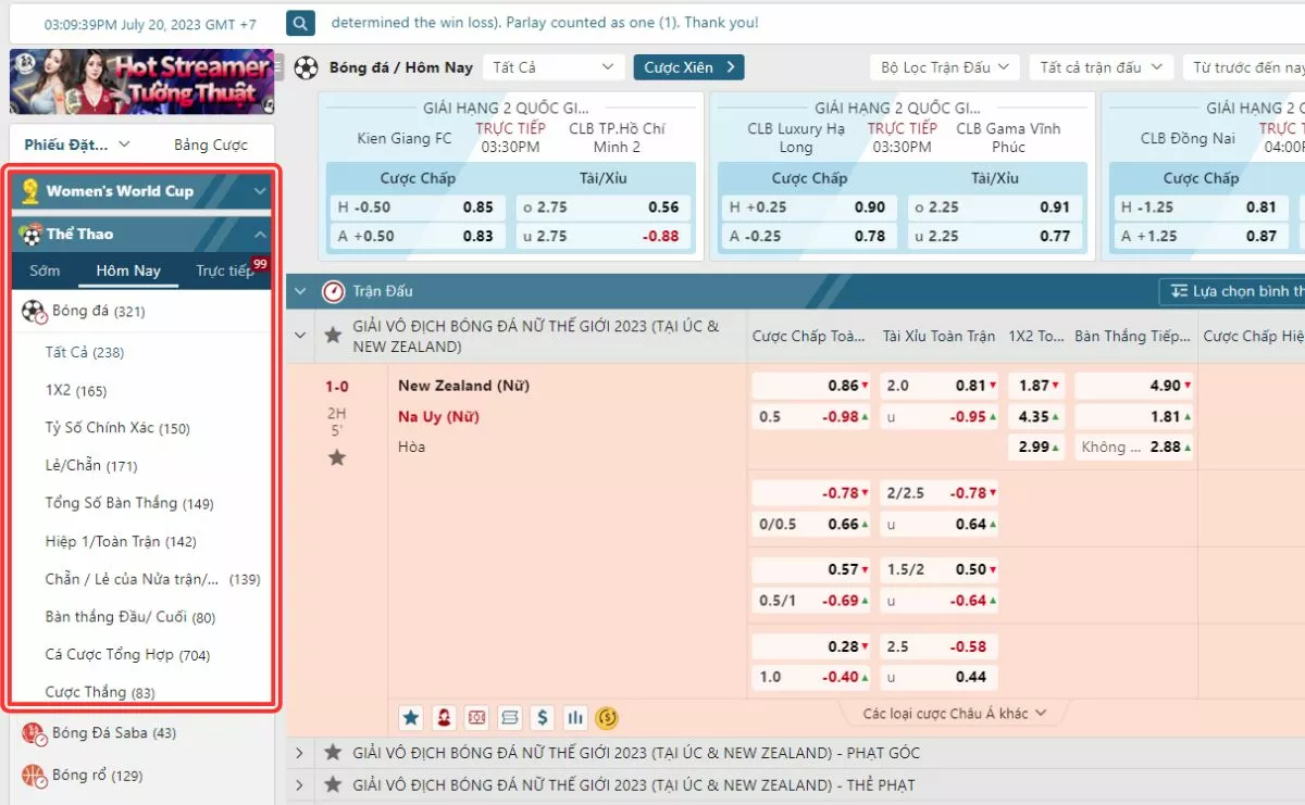 Hướng dẫn cá cược World Cup nữ tại các trang cá độ bóng đá 27 Đến mục thể thao chọn giải đấu Women's World Cup