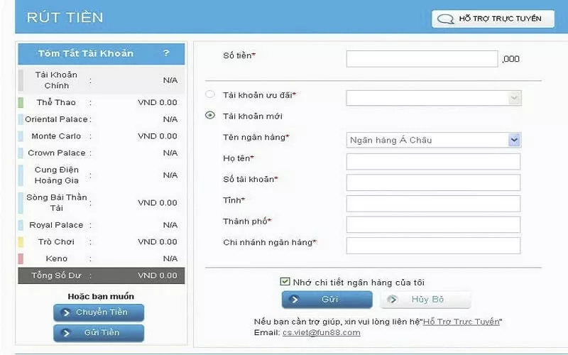 Hướng dẫn rút tiền Fun88 đơn giản nhất 8 Điền thông tin rút tiền Fun88