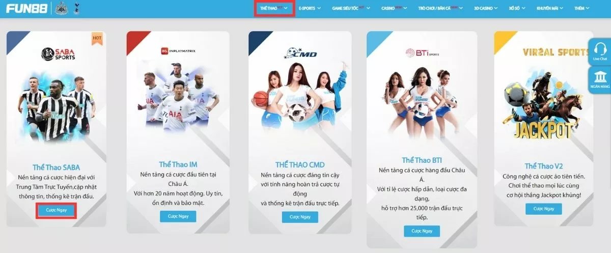 Hướng dẫn cá cược Asian Games bóng đá tại các trang cá độ chi tiết 15 Vào sảnh thể thao Saba Fun88 để cá cược Asian Games