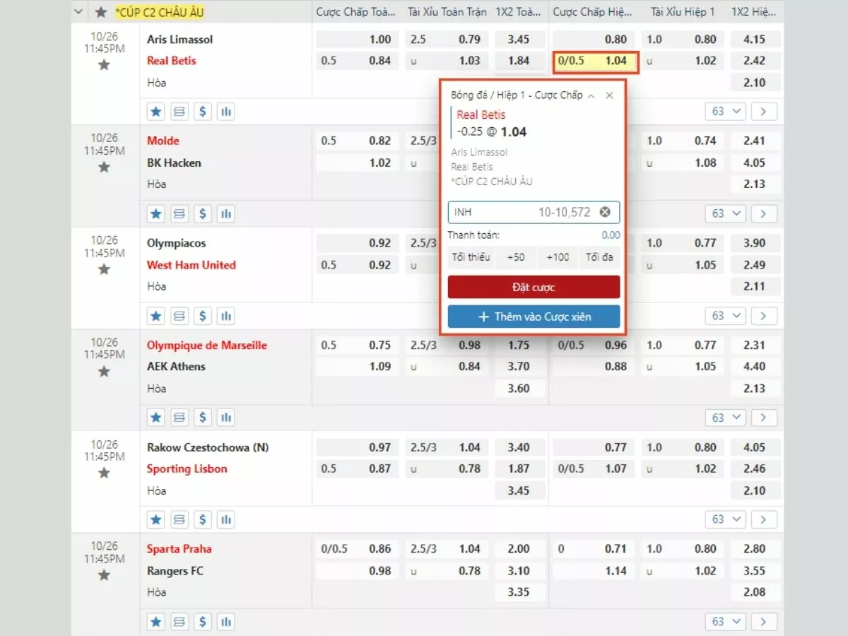 Cá cược cup C2 chi tiết tại trang cá độ bóng đá uy tín 16 Đặt cược vào Cup C2