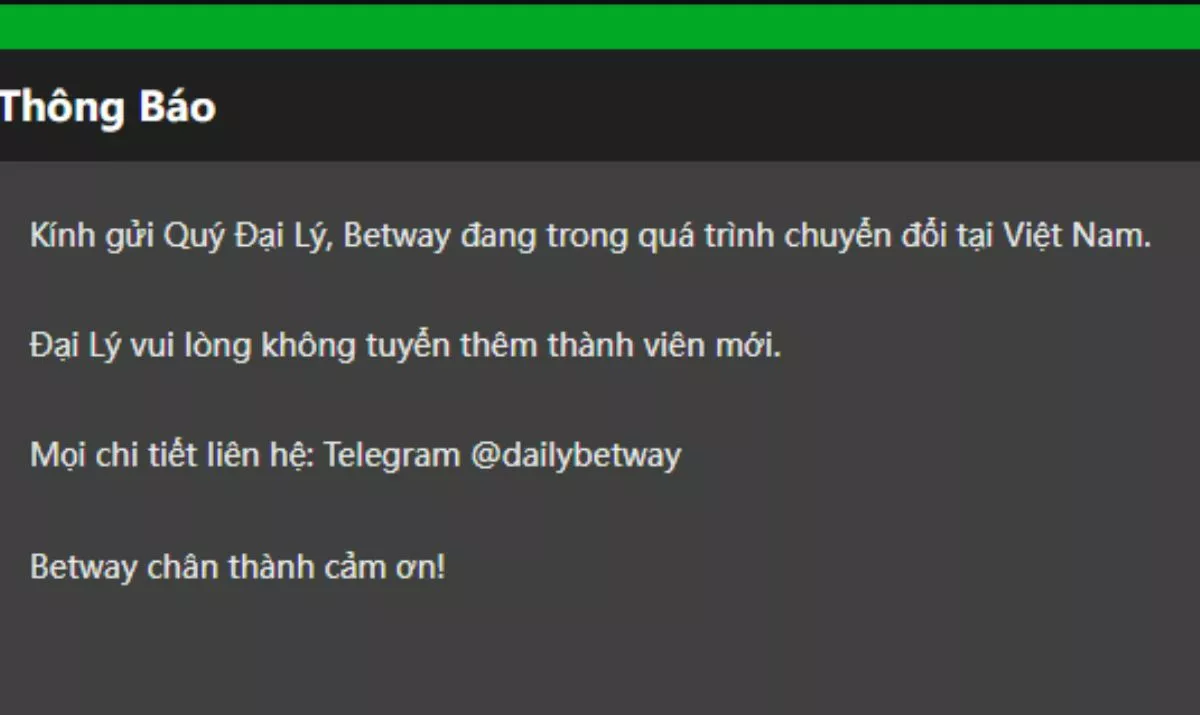 Betway rút khỏi thị trường Việt Nam chính thức sáp nhập JBO 5 Thông báo Betay dừng hoạt động tại Việt Nam