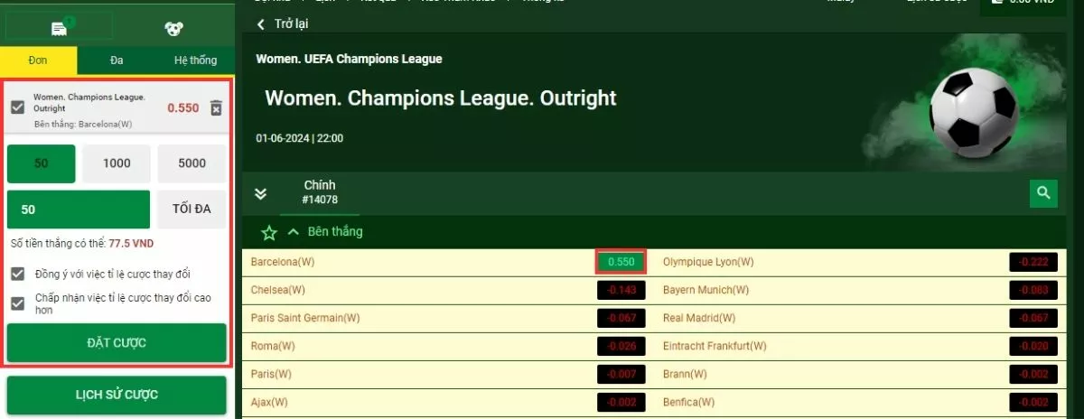 Hướng dẫn cá cược Women’s Champions League chuẩn nhất 15 Đặt cược Women's Champions League